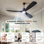 60" Smart Ceiling Fan with Lights,Outdoor Ceiling Fan 3 Blade,Work with Alexa/Gg/App/Remote,3-Color Light 6-Speed Quiet Reversible DC Motor for Patio Porch Bedroom,Black