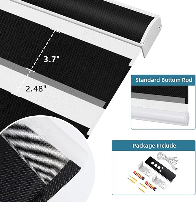 SmartWings Motorized Zebra Shades Work with HomeKit, Alexa, Google Home, 90% Blackout Light Filtering Day Night Sheer Blinds, Privacy Light Control, for Home/Office, Customized, Black