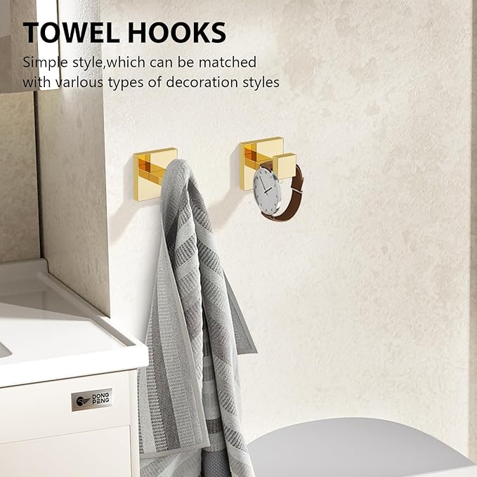 YACVCL 5-Piece Bathroom Hardware Accessories Set 23.6 inch Towel Bar Set Modern Towel Rack Set Stainless Steel Wall Mounted Bathroom Towel Holder Set(Bright Gold)