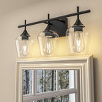 Vanity Bathroom Light, 3-Light Bathroom Light Fixtures Over Mirror, Black Vanity Lights for Bathroom with Clear Glass, Modern Wall Lamp for Cabinet Hallway, Bedroom