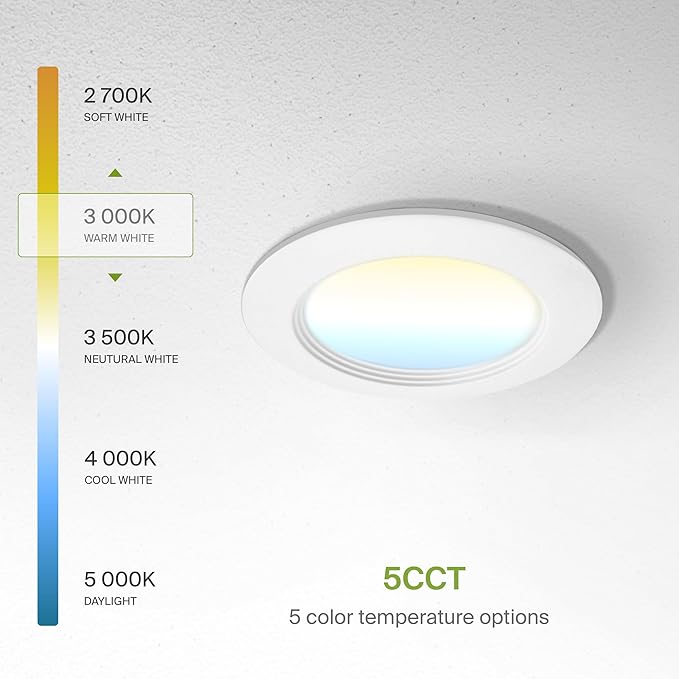 ASD LED Recessed Lighting 4 Inch, Round Commercial Downlight, Mini Panel with Baffle Trim, 4" 12W 120-277V CCT Selectable 2700/3000/3500/4000/5000K, Dimmable Ceiling Light Fixture, White, ETL, 6 Pack