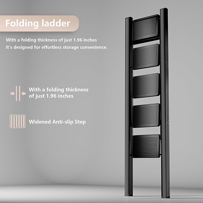 Step Ladder 5 Step Folding, Sturdy 330 Lbs Small Step Stool for Adults, Closet Step Stool Ladder with Anti-Slip Wide Pedals, Portable Folding Ladder for Home Kitchen Office
