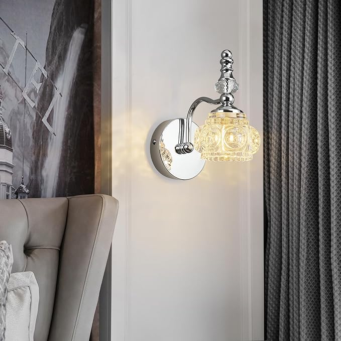 Modern Wall Sconces Set of Two Indoor Lamp Chrome Vintage Glass Light Bathroom Vanity Fixture Wall-Mounted Room Lighting