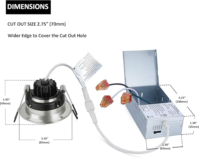Premium Canless Recessed Gimbal Downlight Rotatable-Spotlight 5 CCT Eyeball Ceilling Potlight, Dimmable Lights Fixture with Junction Box, 8W CCT Adjustable (Brushed Nickel, 3 Inch)