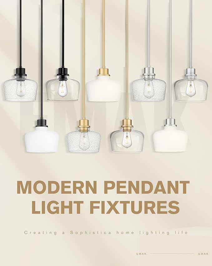 Emak 8 Inch Clear Glass Pendant Lights Kitchen Island, Modern Gold Pendant Light Fixtures for Kitchen, Bathroom, Bedroom, Dining Room, PL122-GD-CG