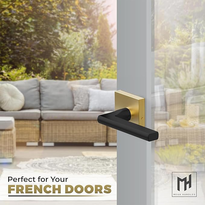 Mega Handles Prime Dummy Lever, Door Handle for Closet or French Doors, Single Side Door Levers, Fits All Standard Door Sizes, Covered Screws Included - Satin Brass/Matte Black (2 Pack) 5"