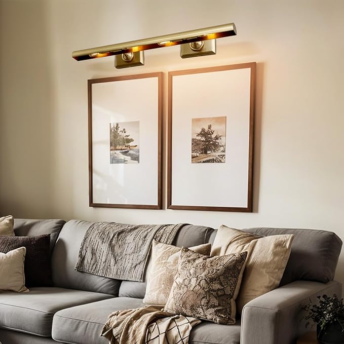 Picture Light, 30in Hardwired Picture Lights for Wall, Dimmable Wall Sconces Poster Light, Brass 4 Lighting for Paintings Frames Art Display Gallery Bedroom Living Room-Included Bulbs(Gold)