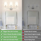 Bathroom Light Fixtures, 3-Light Brushed Nickel Vanity Lights, Bathroom Lighting Fixtures Over Mirror with Flared White Fabric Shade, Modern Wall Sconces for Living Room Hallway