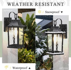 Outdoor Wall Light， 13" Sconce with Water Pattern Glass, Waterproof & Rustproof Exterior Lighting ，Weatherproof Front Porch Lights，for House Garage Doorway Patio (1 Pack, Black)