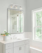 Modern Bathroom Light Fixture, HWH 3-Light Bathroom Light Fixtures Brushed Nickel Wall Vanity Light, Vanity Wall Lamp with Square Bell Glass Shade, 5HY68B-3W BN