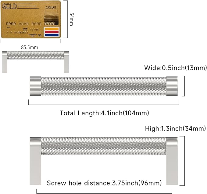 Amerdeco 10 Pack Brushed Satin Nickel Cabinet Pulls 3-3/4 Inch Hole Centers Kitchen Cabinet Handles Hardware Kitchen Handles for Cabinets Handles ZH0064