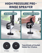 25" Height Commercial Faucet Wall Mount with Sprayer 8" Adjustable Center 9.6" Swing Spout, Kitchen Sink Faucet with Pull Down Pre-Rinse Sprayer for Restaurant Industrial Kitchen, Chrome