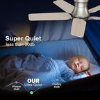 42 Inch Ceiling Fans with Lights and Remote, Brushed Nickel Flush Mount Low Profile Ceiling Fan for Bedroom, Living Room, Patio, Dimmable 6 Speeds Noiseless Reversible, ETL Listed