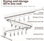 Wall Mounted Clothes Hanger,Clothes Drying Rack,Laundry Rack Wall Mount,Drying Rack Clothing,Clothes Rack Retractable,Collapsible(Tri-Fold), with Windproof Holes & Clips,White Color