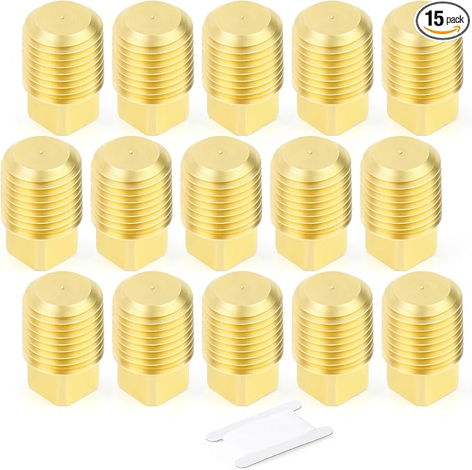 GASHER 15PCS Brass Fitting 1/4" NPT Male Brass Plug Pipe Fitting, Square Head Plug