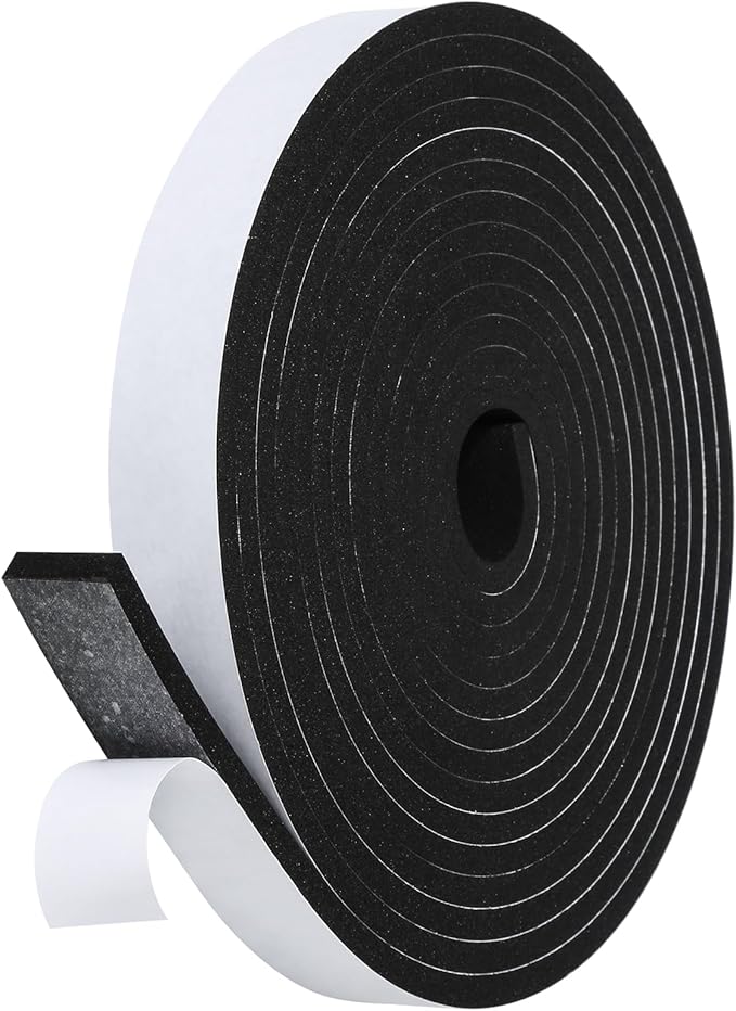 Weather Stripping Door Seal Strip- 1 Inch X 1/4 Inch X 16Feet, Strong Adhesive, Lightproof, Soundproof, Weatherproof Foam Tape Insulation for Sliding Door, Front Door Frame, Windows- Black