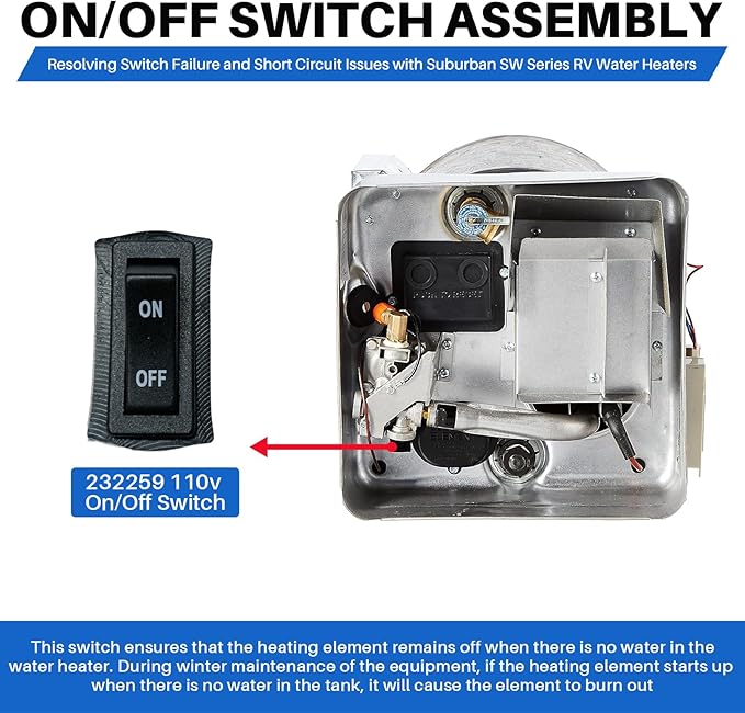 232362 RV Water Heater Switch Electric Element Part for Suburban SW Electric Series Water Heaters, 232259 Spare Assembly for SW-4/6/10/12/16-DE/DEC/DEL/DELC/DEM/PE/PER DSI Models, 233358