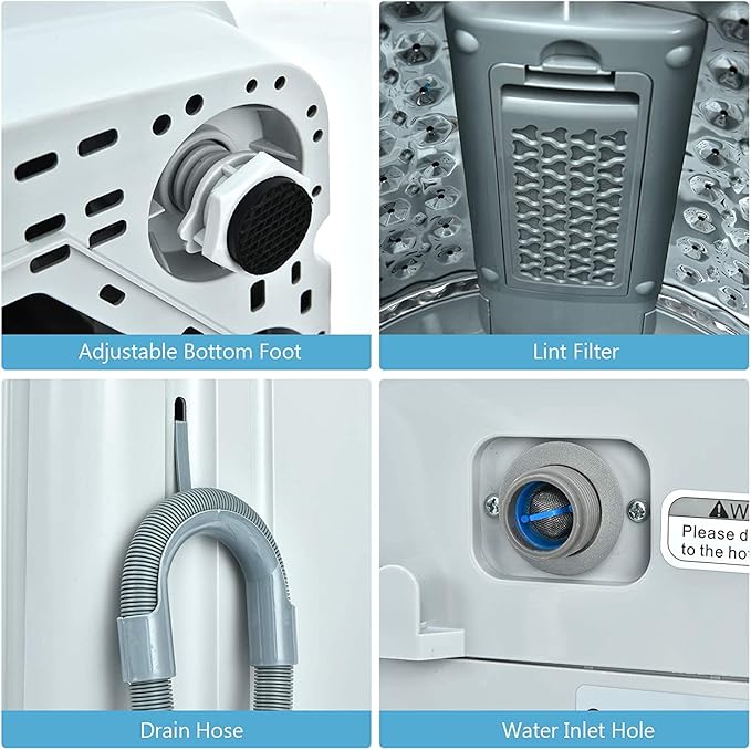 FUTADA Full Automatic Washing Machine, 2 in 1 Portable Laundry Washer, 8.8 Lbs Washer & Dryer Combo w/Built-in Barrel Light, LED Display, Energy Saving Top Load Washer for Camping, Apartment, Dorm