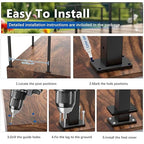 36" T304 T-drilled Cable Railing Corner Post(Post 35"x2"x2"), Three Sides Wire Railing Post with Cable Grommets, Fixed Top Mount Stainless Steel Black Finish Deck Staircase Post