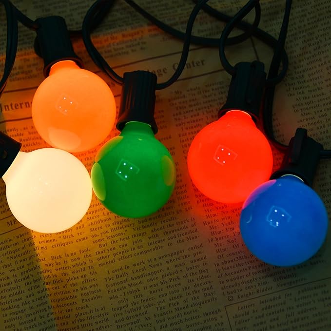 G40 Multicolor Christmas Replacement Light Bulbs, 25 Pack Round Colorful Christmas Bulbs, 1.57 Inch Globe Christmas Light Bulbs, E12/C7 Candelabra Base Light Bulb for Indoor Outdoor Decor- 5 Watt