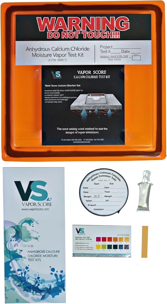 Vapor Score Moisture Tester for Concrete Slab, Calcium Chloride Test Kit – Easy-to-Use Water Damage Detector and Moisture Analyzer (3-Pack)