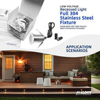 Low Voltage Deck Light 6-Pack, 1W 2700K 80 Lumens 12V Landscape Lighting, Recessed LED Outdoor Step Stair Lights, Full 304 Stainless Steel Deck Lighting Wired for Outside Yard (SG07, 6-Pack 2700K)