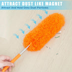 Tanlade 12 Pcs Microfiber Feather Duster for Cleaning 13-31 Inch Extendable Cobweb Dusters Ceiling Fan Duster Washable Bendable Tool for Office Car Window Furniture (Orange)