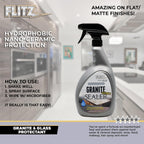 Flitz Granite Sealer (+ Quartz) - 32oz Bottle of USA-Made Quartz Sealer for Countertops, Glass, & More - Food Safe Marble Sealant that Shields Against Hard Water Stains, Mineral Deposits, Oil (1 Pack)