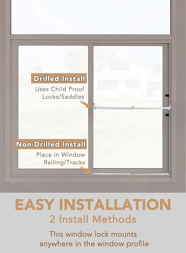 Greatim GT-DB004 Patio Door and Window Security Bar, Safety Bars for Windows, Childproof, Locking System, Anti-Lift Lock, Vertical Bar, Sliding Glass Doors/Window Lock, Adjustable (15.7~26.75 inch)
