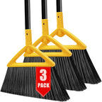 Heavy Duty Broom Outdoor and Indoor, 3 Pack Upgraded Commercial Angle Brooms, Perfect Yellow Broom of House, Kitchen, Garage, Courtyard