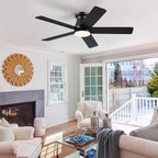46" Black Flush Mount Ceiling Fans - Low Profile Ceiling Fan Light with Remote/App, 6 Wind Speeds and 3CCT Dimmable, Modern Indoor/Outdoor Fan Light Fixture