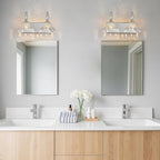 Vintage Bathroom Vanity Light, 2-Light Chrome Vanity Lighting Fixture with Flower Glass Shade, Bathroom Lighting Fixtures Over Mirror