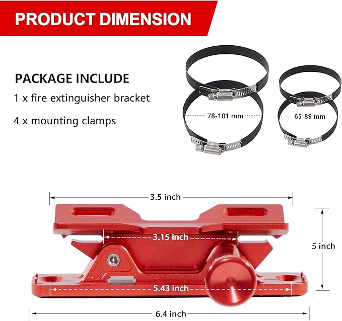 Quick Release Fire Extinguisher Mount - Aluminum Adjustable UTV Roll Bar Fire Extinguisher Holder Mounting Bracket for Jeep Wrangler TJ JK JL JKU Polaris RZR Ranger Can-Am X3, Red
