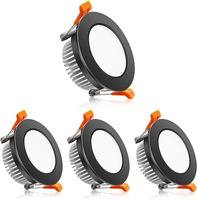 2 Inch LED Downlight, Recessed Lighting Dimmable Ceiling Light, 3W, 5500K Daylight White, CRI80 with LED Driver(35W Halogen Equivalent), Black 4 Pack