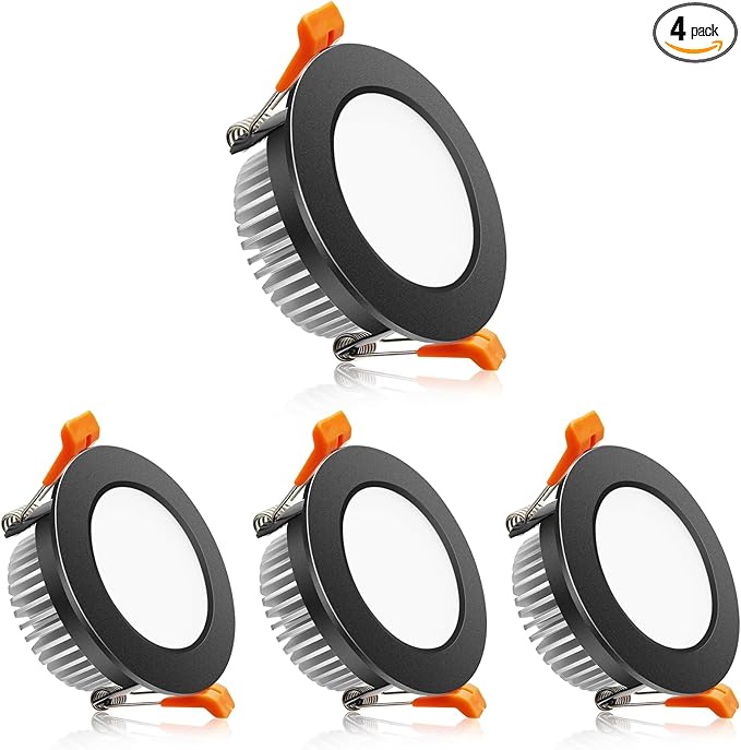 2 Inch LED Downlight, Recessed Lighting Dimmable Ceiling Light, 3W, 3000K Warm White, CRI80 with LED Driver(35W Halogen Equivalent), Black 4 Pack