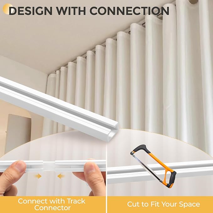 13.5FT Self Adhesive Ceiling Curtain Track No Drill, Curtain Track Ceiling/Wall Mount, Unbendable & Cuttable Track Curtain Rod for RV, Windows, Living Room, Bedroom