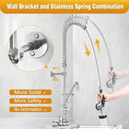 Commercial Faucet with Sprayer,BESTJEEF Commercial Wall Mount Kitchen Sink Faucet with Pre Rinse Sprayer for Kitchen Cook - 47" Height Faucet with 8" Center and 12" Add-On Spout