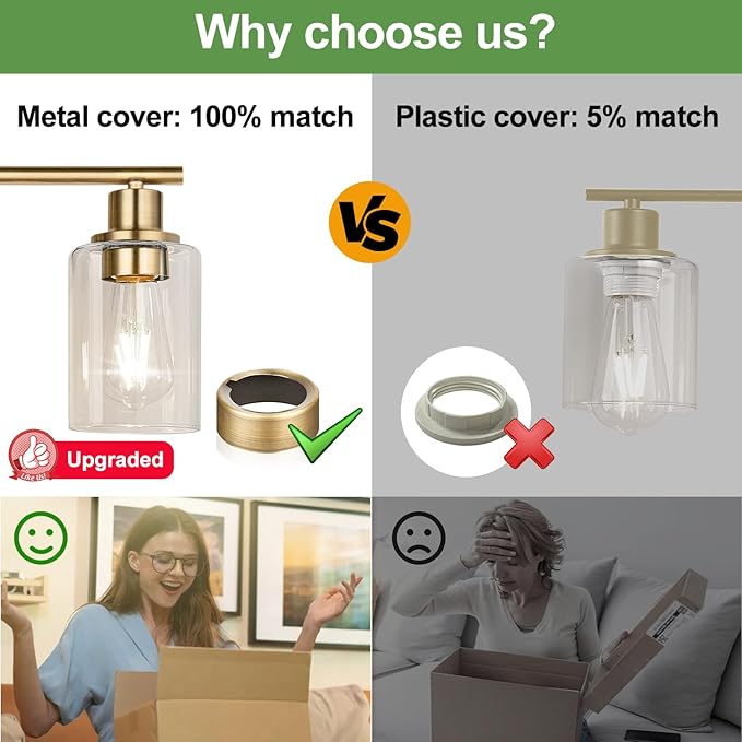 4-Light Bathroom Light Fixtures, Brushed Brass Modern Vanity Lights with Cyan Glass Shades, Bathroom Wall Lamp for Mirror Kitchen Living Room