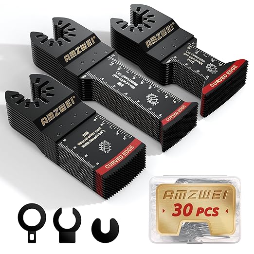 30 Pcs Bi-Metal Oscillating Saw Blades, Professional Curved Edge Multitool Blades for Wood with Nails, Metal, Wood, Oscillating Tool Blades Compatible with Dewalt Milwaukee Bosch Ryobi