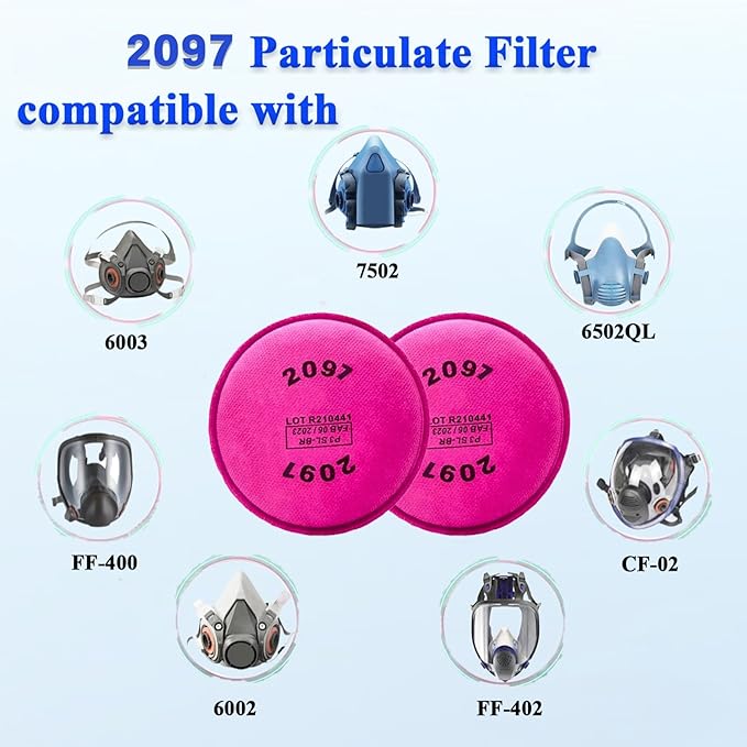 16PCS (8 Pack) 2097 Particulate Filter,Installed on 2097 Filters for Respirator Compatible with 6000 6200 6800 7000 F402 Series