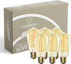 Vintage Edison Incandescent 60W Light Bulbs (6 Pack) - E26/E27 Base, 2100K Dimmable Decorative ST64 Antique Squirrel Filament Amber Warm Bulb for Indoor & Outdoor