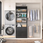 8FT Closet System, 96 Inch Closet Organizer System with Hanging Rods, Heavy Duty Clothing Rack with Cabinet, Walk In Mounted Closet System, Built-In Clothes Garment Rack, Black