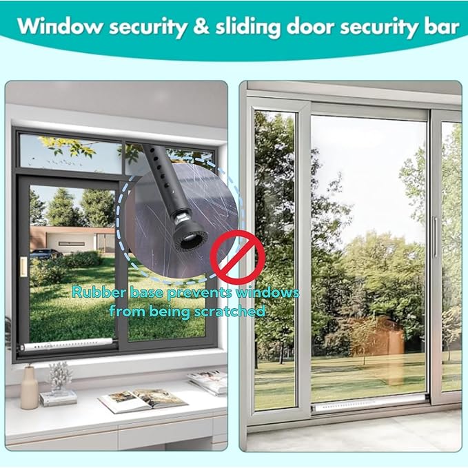 Window Security Bar, 2-in-1 Adjustable 17.9 to 51 Inch Slidingdoor Security Bar Security Bar for Home Pet Children Women Security Balcony Sliding Door Patio Door Security Apartment Window 2pack Black