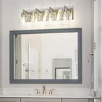 Bathroom Light Fixtures, 4-Light Modern Vanity Light with Clear Glass Wine Glass-Shaped Shade, Vanity Lighting Fixtures Over Mirror, Brushed Nickel, VL155-BN-4