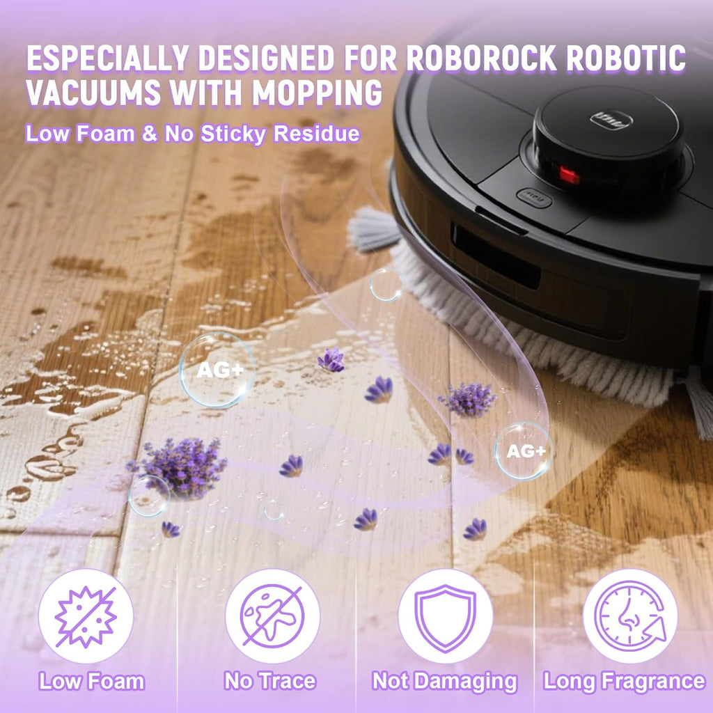 Floor Cleaning Solution Compatible With Roborock Robot Vacuum & Mop Cleaner (Qrevo/Q7/Q10/Saros 10R), Deep Clean For Multiple Hard Floor, Suitable for All Robot Vacuum With Mopping (Lavender 2 Bottle)