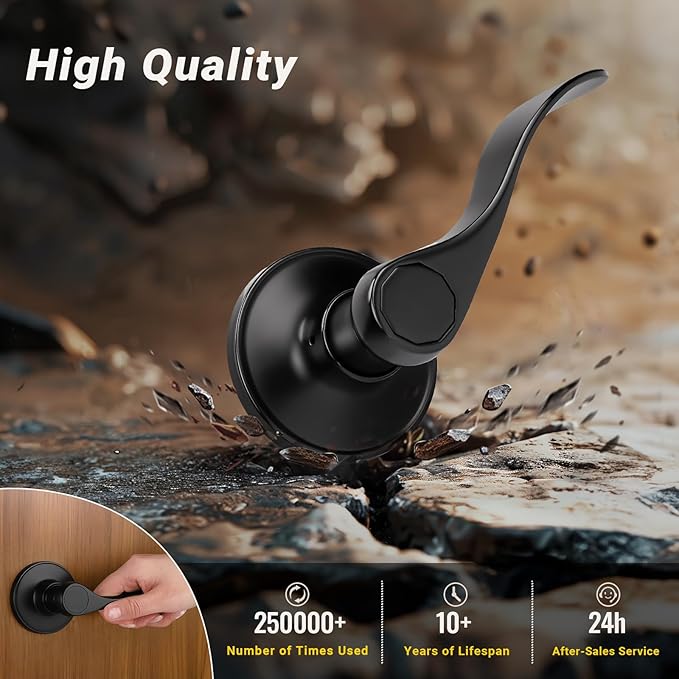 Knobonly 3 Pack Matte Black Pasage Door Levers Interior Door Handles for Hallyway andCloset Door Knobs Keyless Black Door Handles with Lock, Zinc Alloy Reversible for Right/Left