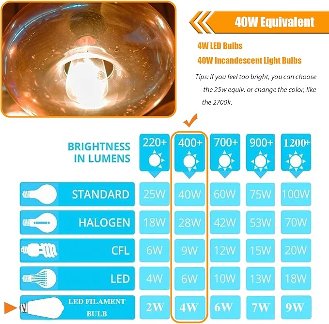 12 Pack LED Edison Bulbs 40 Watt Equivalent, 4 Watt LED Filament Bulb, 3000K ST19 Warm White Light Bulb, 450LM E26 Vintage Bulbs CRI 90, Not Dimmable