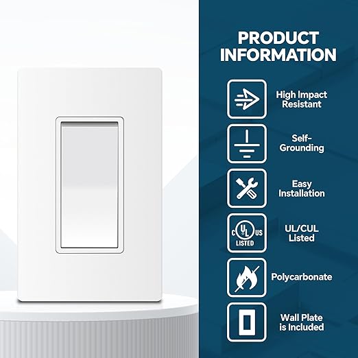 ThunderWay Matte White Single Pole Decorator Light Switch with Screwless Wall Plate, 15 A 120/277 V, ON/Off Rocker Paddle Interrupter, Self-Grounding, Residential Grade, UL Listed (20 Pack)
