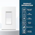 ThunderWay Matte White Single Pole Decorator Light Switch with Screwless Wall Plate, 15 A 120/277 V, ON/Off Rocker Paddle Interrupter, Self-Grounding, Residential Grade, UL Listed (30 Pack)