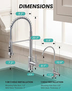 Kitchen Faucet and Water Filter Faucet: Stainless Steel Kitchen Sink Faucet with Drinking Water Faucet - Brushed Nickel Single Handle Tap with Pull Down Sprayer for Kitchen Sink Farmhouse Bar